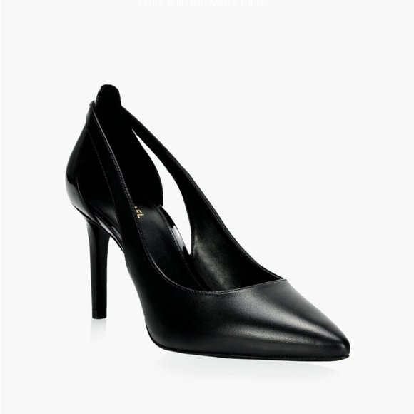NEW Michael Kors Women Cersei Black Stiletto Patent Texture Block Cut Out Pumps - Picture 2 of 4